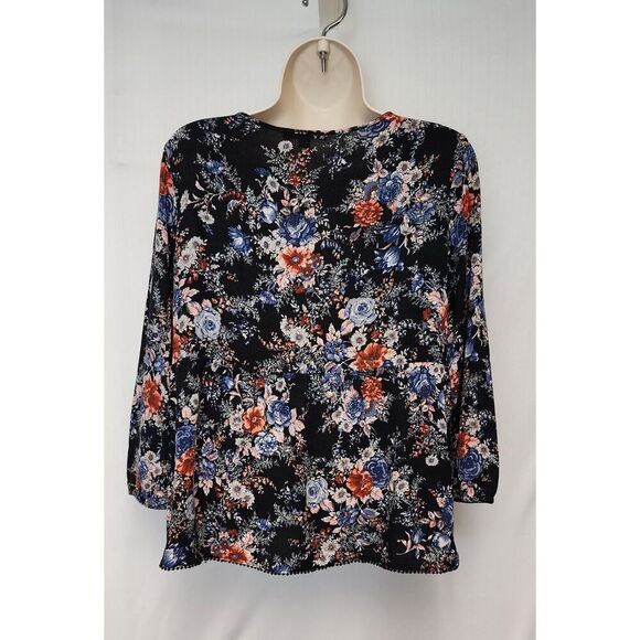American Eagle Outfitters 3/4 Balloon Sleeve Keyhole Neck Floral S/P - Picture 4 of 8